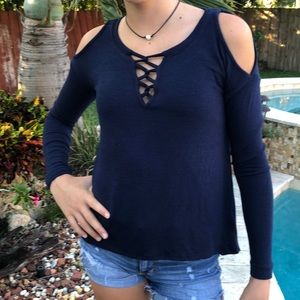 Navy Blue Key hole lightweight sweater